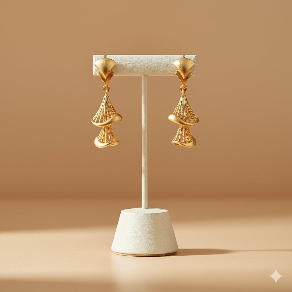 Earrings Displayed on a Ceramic Stand